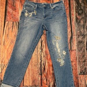 Embellished Denim Ankle Jeans